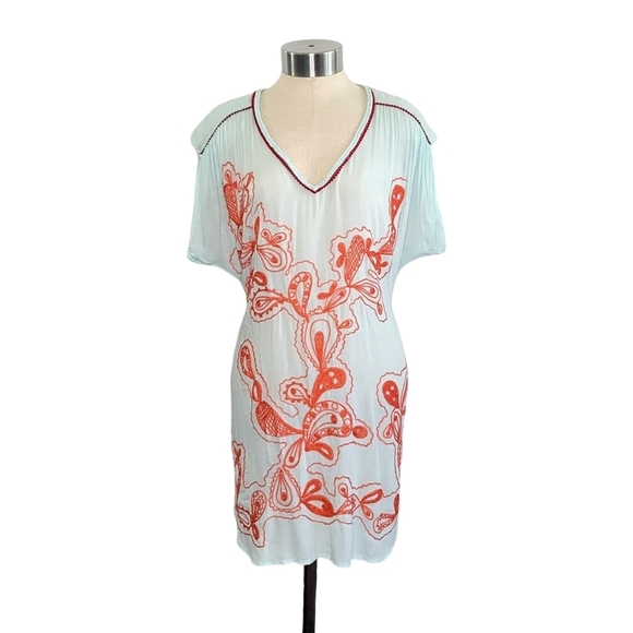Poupette St Barth Embroidered V-Neck Cover-Up Dress Size 1 (Small) Blue & Orange - Picture 1 of 8